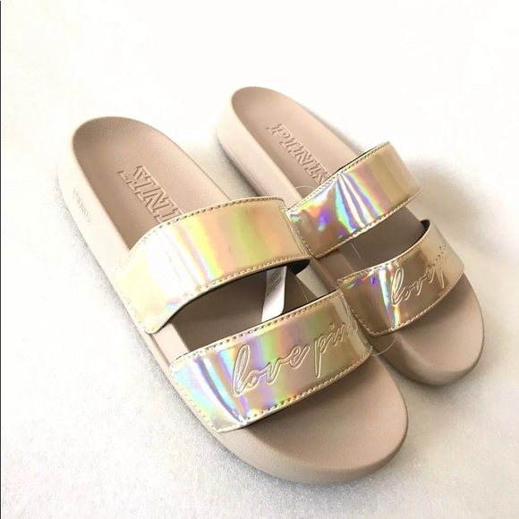 Victoria's Secret Iridescent Double Strap slides small 5-6 - Picture 3 of 4